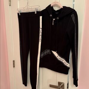 Bebe Black and White Rhinestone Hoodie Set